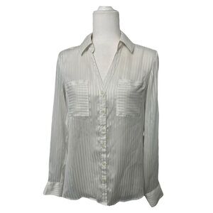 Express White Sheer Long Sleeve Button Down Shirt